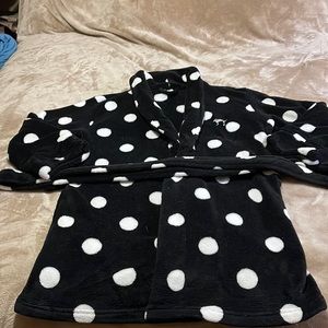 PINK Victoria's Secret Black Plush Robe with White Polka Dots